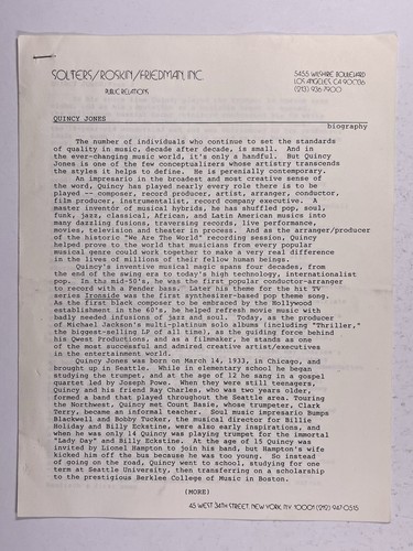 Quincy jones press release - press,