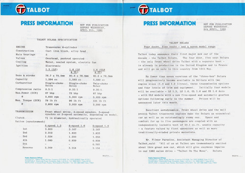 Talbot solara 1980 market - talbot, uk