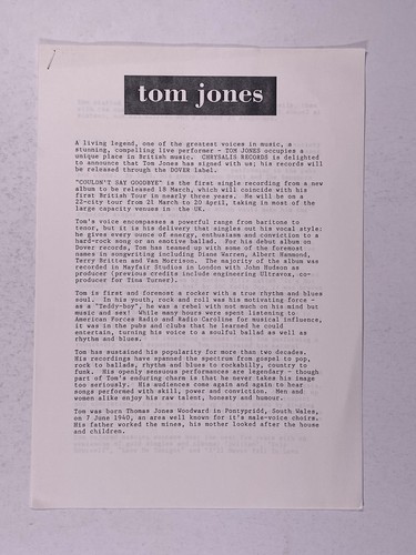 Tom jones press release - jones,